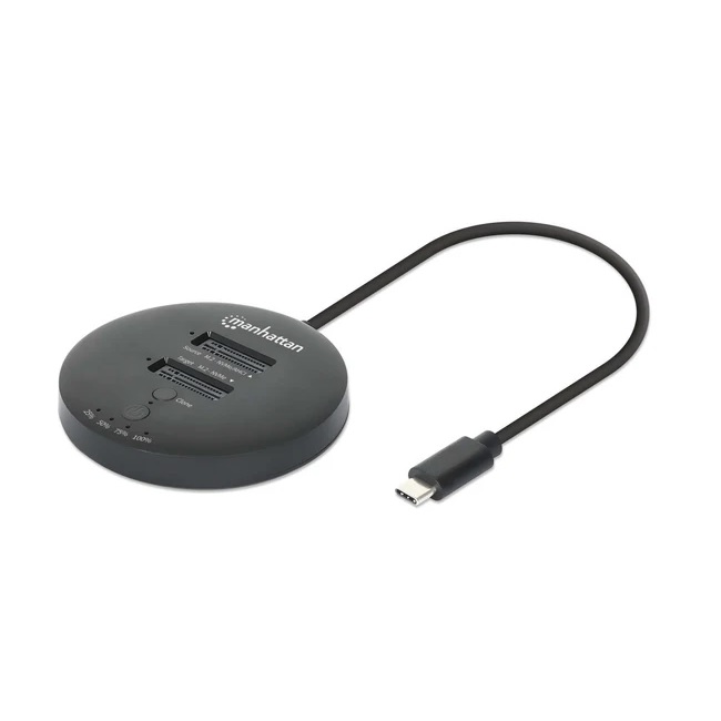 Gabinete Manhattan QuickDock USB C 2 puertos SSD M.2 Nvme para clonacion SuperSpeed+ a 10 Gbps (USB 3.2 Gen 2)