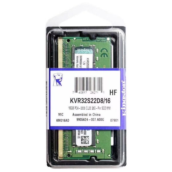 Sodimm Kingston 16GB DDR4 3200Mhz Non-ECC CL22 2RX8 KVR32S22D8/16