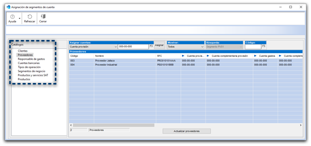 Ventana Asignacion de Segmentos de Cuenta