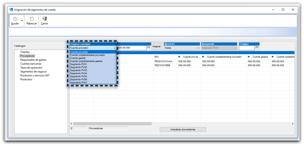 Opciones de Asignar cuentas