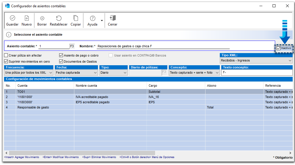 Configurador - Reposiciones de gastos