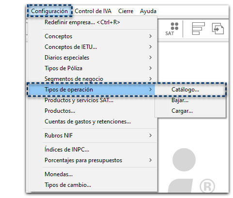 Menu Tipos de Operacion