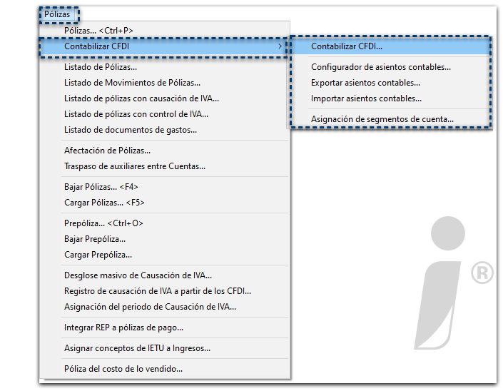 Menu Polizas - Contabilizar CFDI