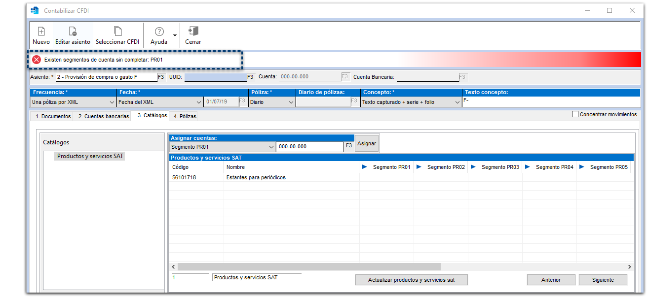 Contabilizar por Producto - Pestana Catalogos