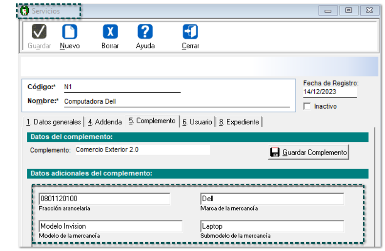 Configuracion del producto con Complemento Comercio Exterior 2.0