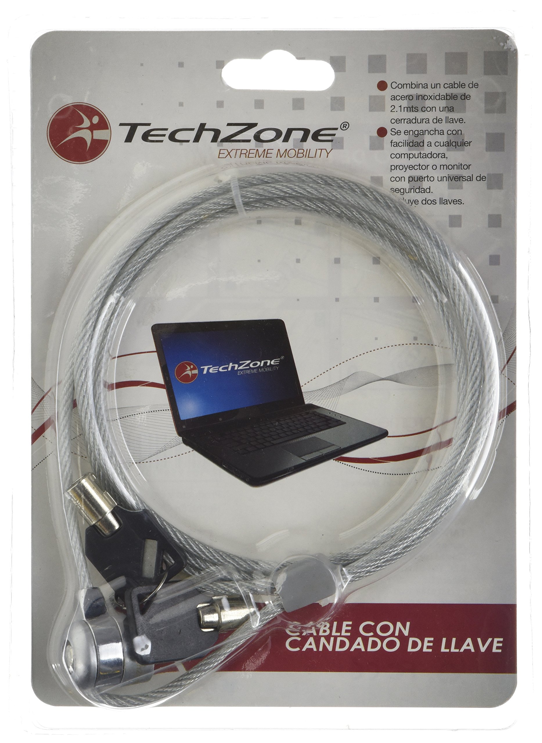 Candado Techzone para Laptop en Color Plata Cabezal Tipo Combinacion de 4 Digitos Largo 1.8 m