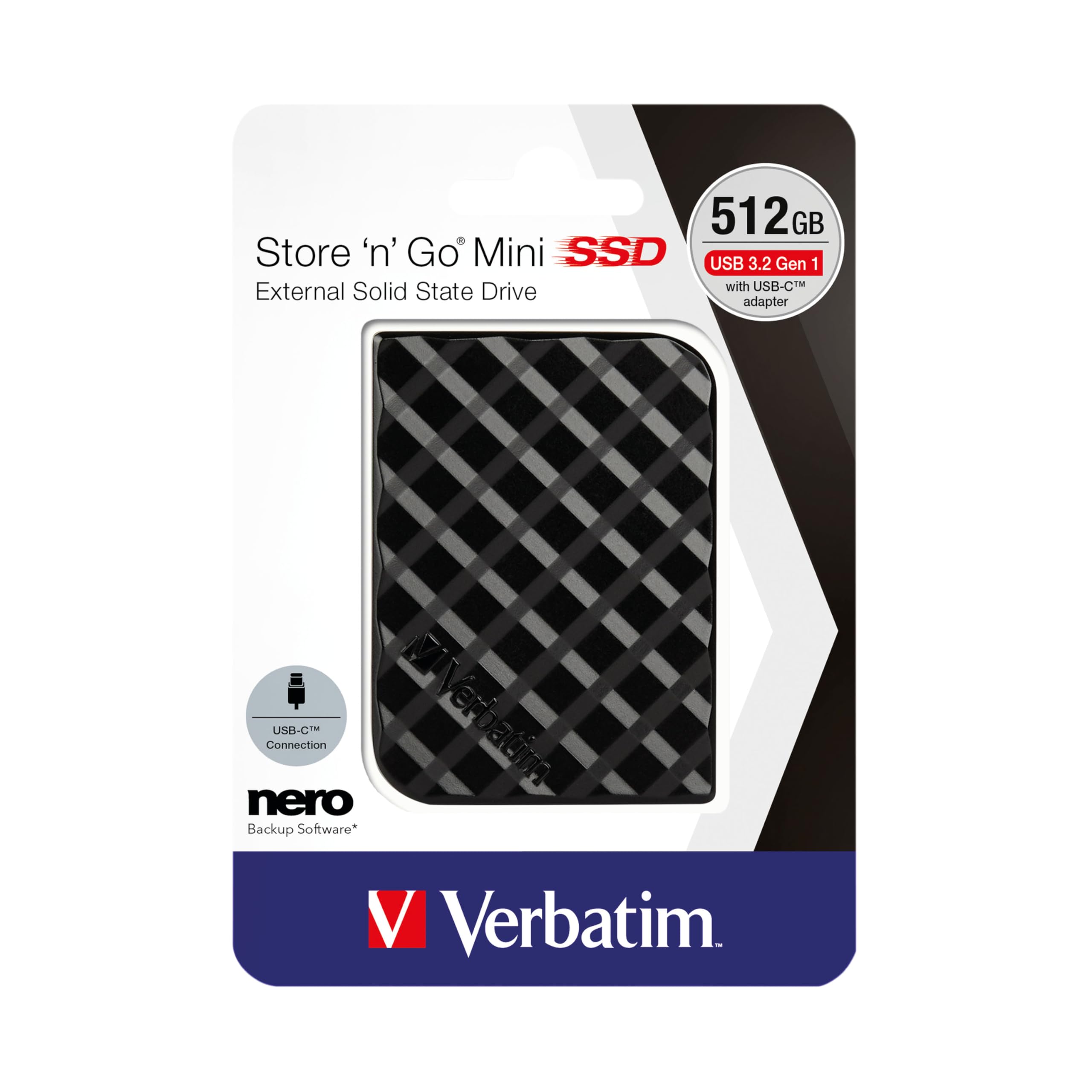 SSD Verbatim Store N Go mini USB-C de 1TB Stripe modelo VB32035 color Gris con Negro