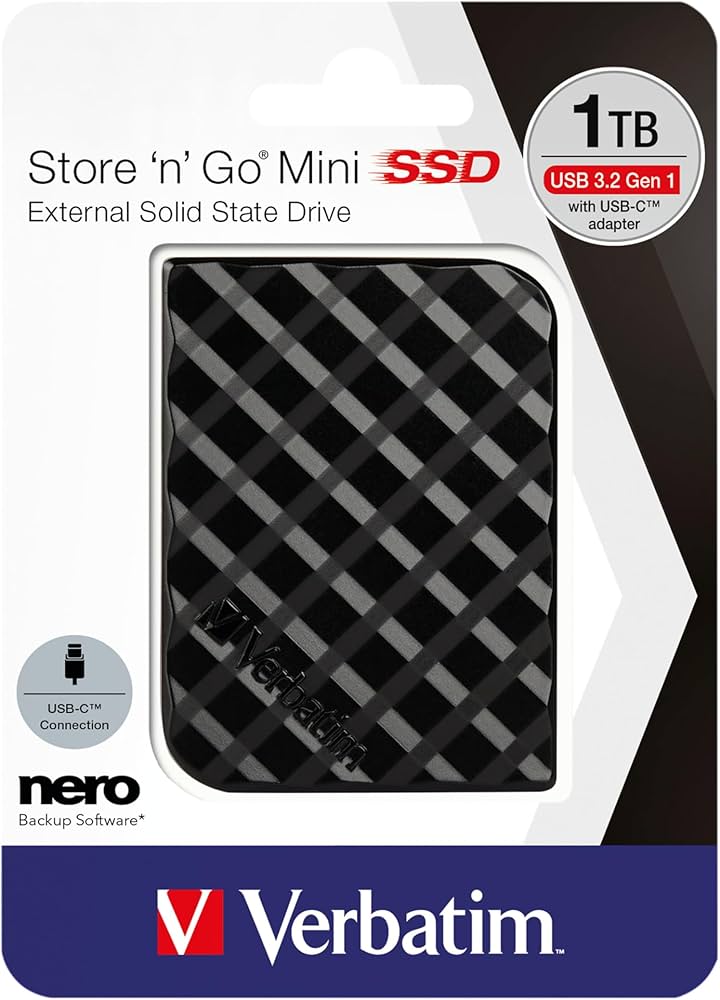 SSD Verbatim Store N Go mini USB-C de 512GB Stripe modelo color VB32034 Gris con Negro