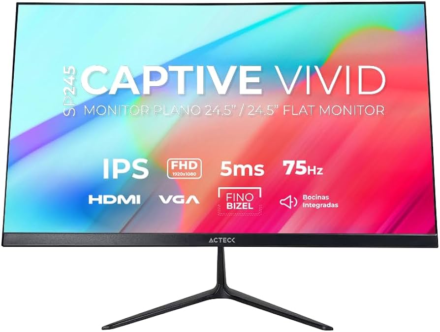 Monitor Acteck 24.5 Captive IPS plano Advance negro 1920 x 1080 FHD 75Hz con bocinas