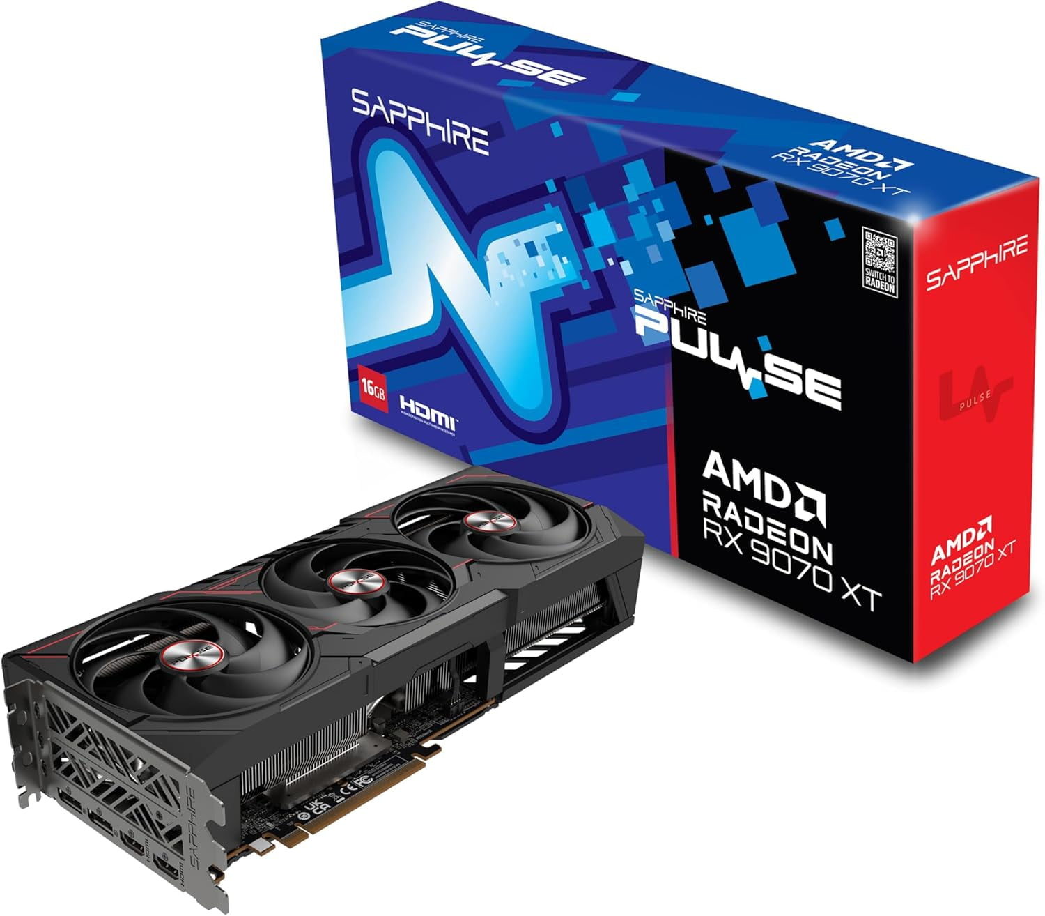Tarjeta de video Sapphire 16GB PULSE AMD RADEON RX 9070 XT 3xFan GDDR6 2xHDMI 2xDP 11348-03-20G